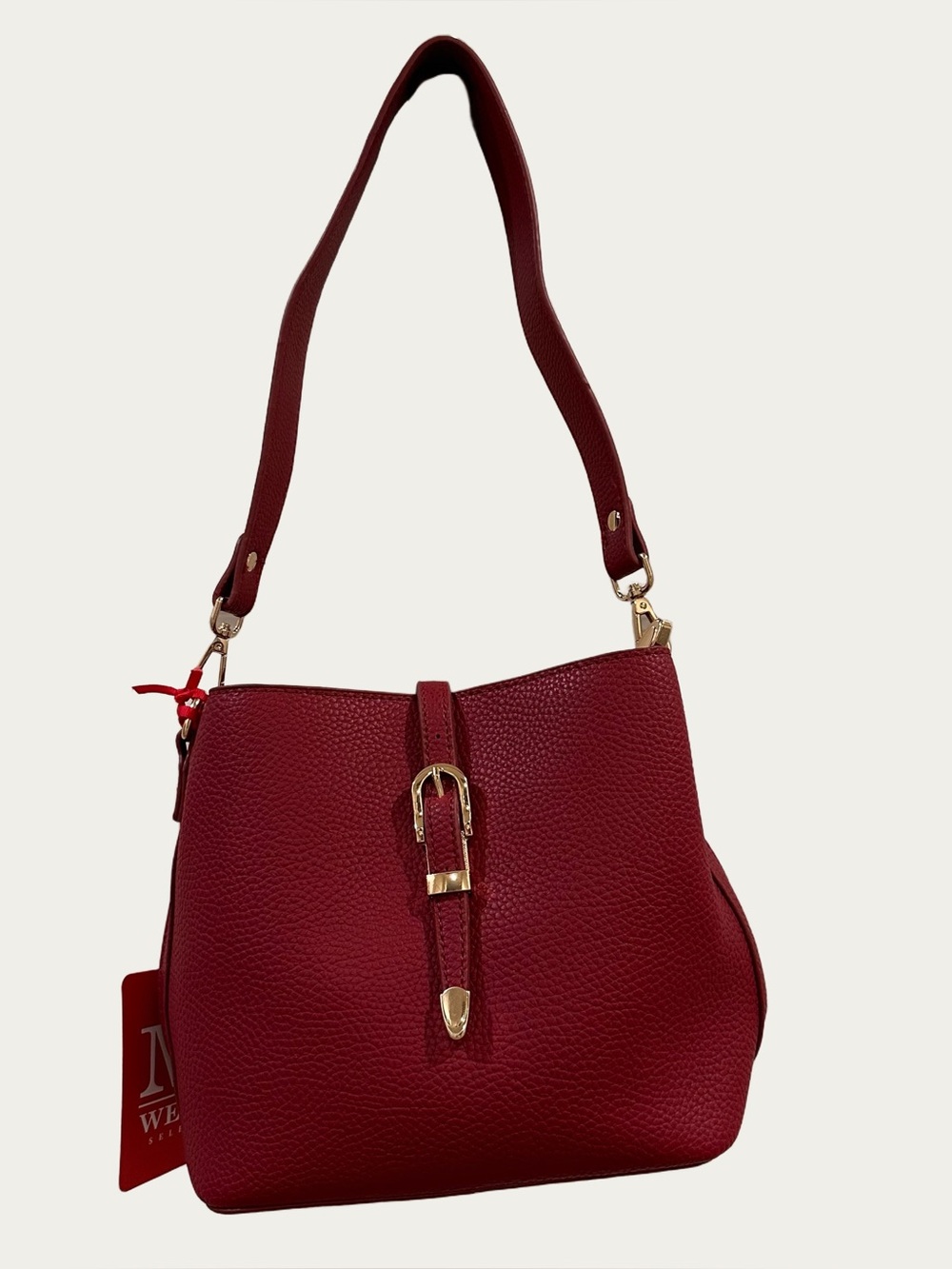 Montana West Red Crossbody Bag with Textured Material and Gold Hardware